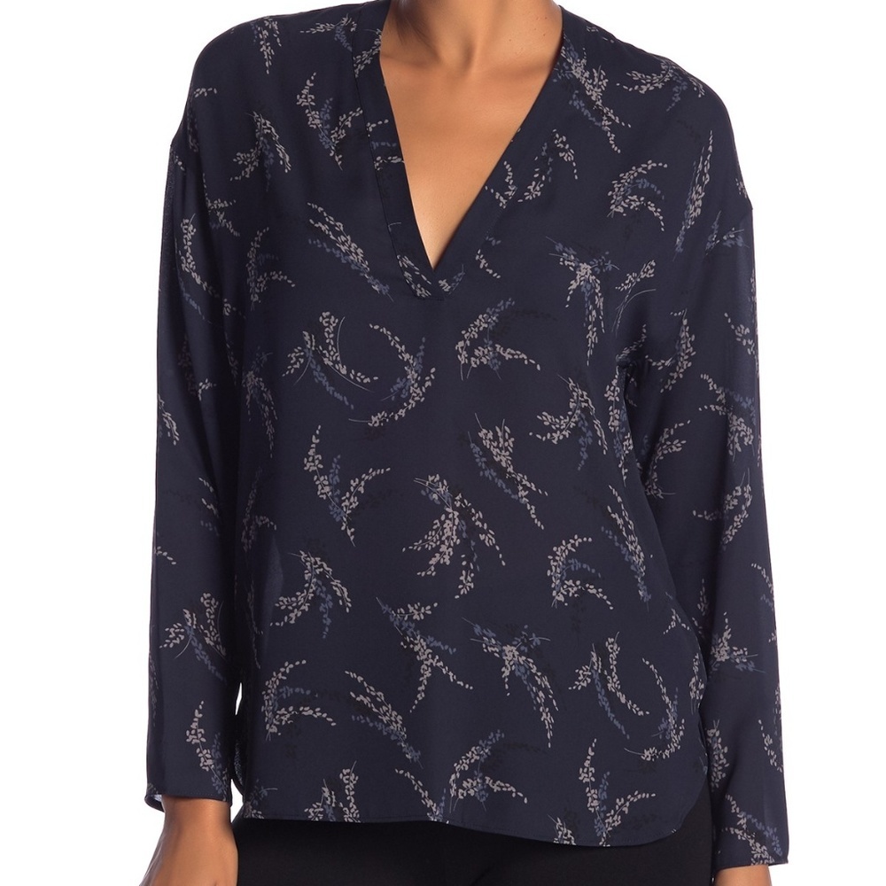 Vince Spring Floral Long Sleeve Popover Blouse